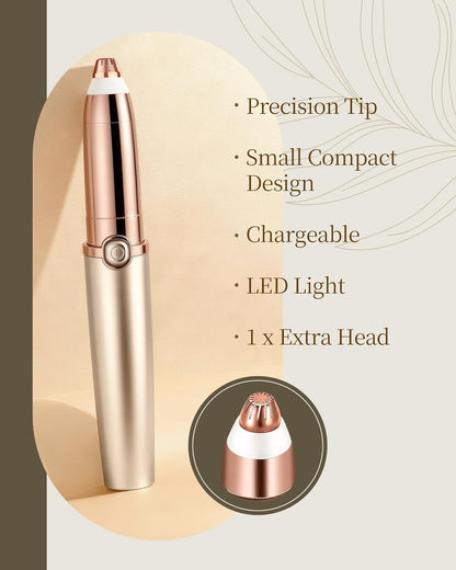 Eyebrow Trimmer for Women, Eyebrow Razor: Rechargeable Eyebrow Hair Remover with 2 Replacement Heads & LED Light, Electric Painless Eye Brow Shaver Facial Hair Removal Device for Eyebrows/Lips/Face